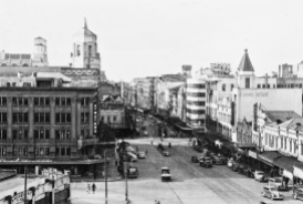Queen Street, Auckland. Showing tower of Civic Theatre (first opened on 20 December 1929)